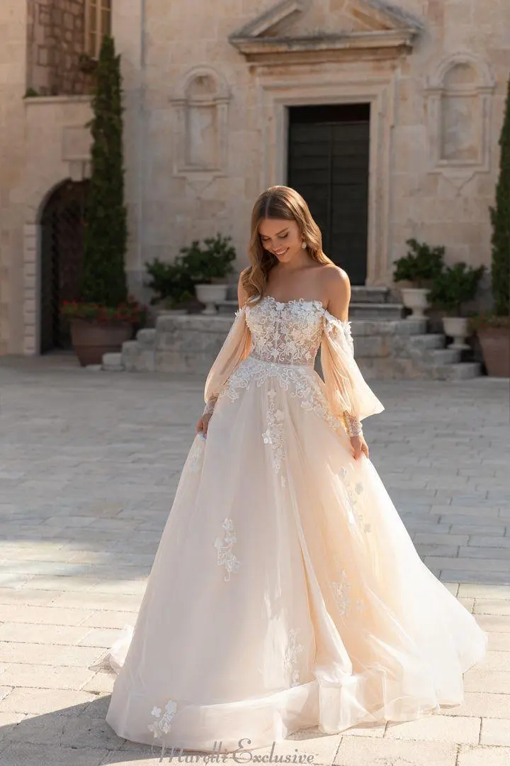 Boho off-shoulder bridal dress
