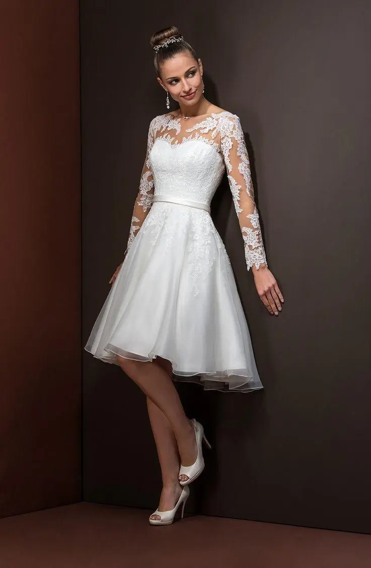 Tea-Length lace vintage wedding dress