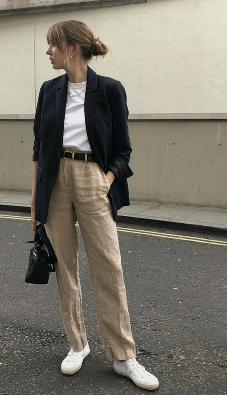 Black Blazer With Beige Pants