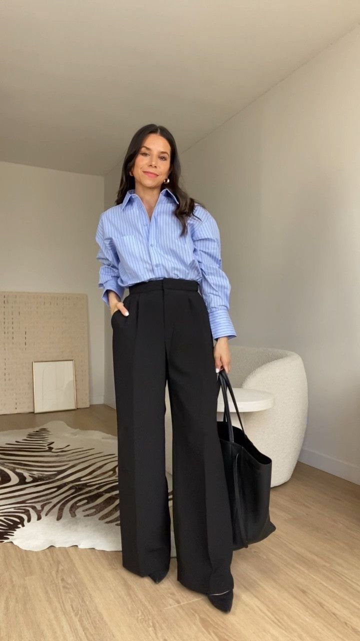 Elegant Blue Shirt And Black Pants